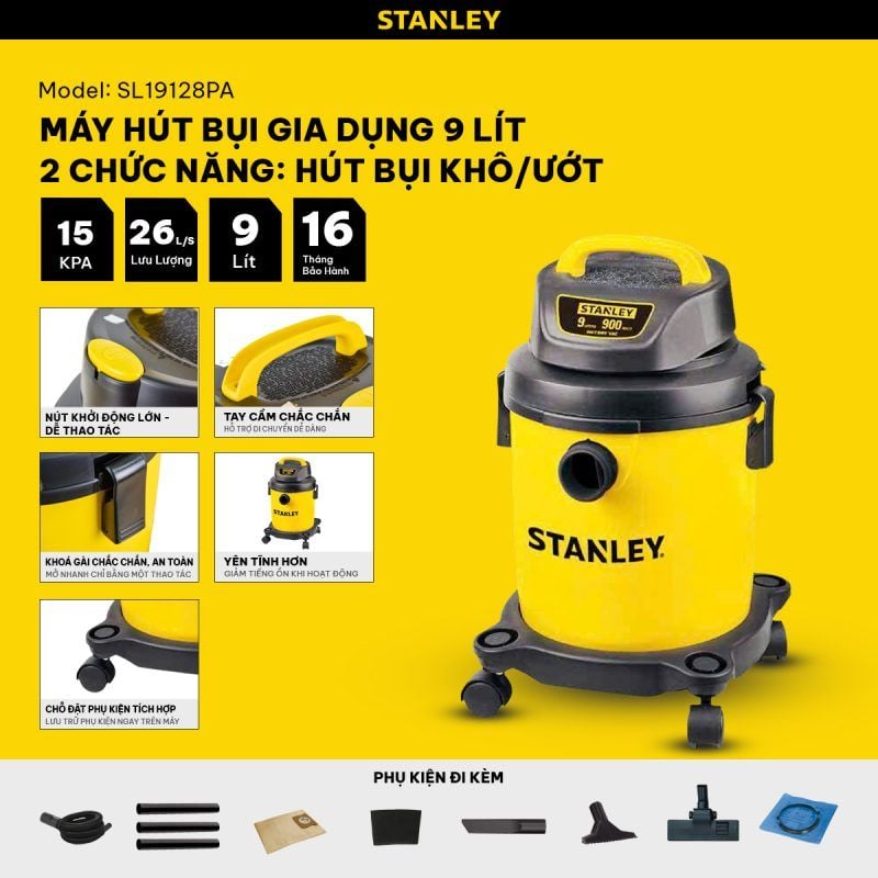 Máy hút bụi 2 chức năng Stanley SL19128PA – 9L – 15Kpa