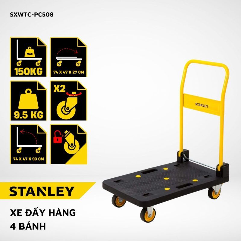 Xe đẩy hàng 4 bánh Stanley PC508 – Tải trọng 150kg.