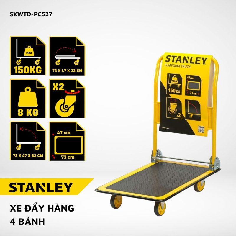 Xe đẩy hàng 4 bánh Stanley PC527 – Tải trọng 150kg.