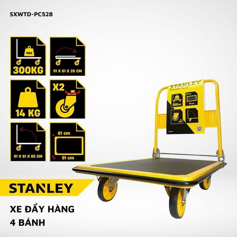 Xe đẩy hàng 4 bánh Stanley PC528 – Tải trọng 300kg.
