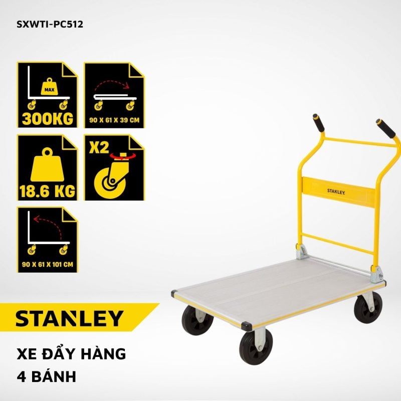 Xe đẩy hàng 4 bánh Stanley PC512 – Tải trọng 350kg.
