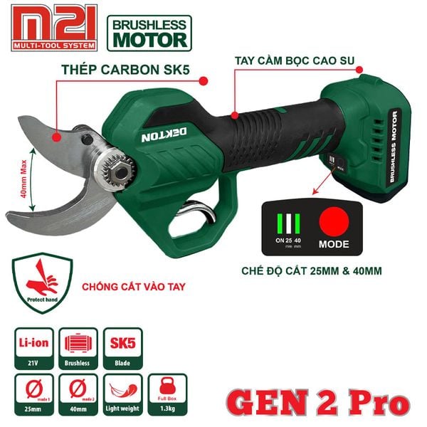 Kéo Cắt Cành Dekton M21-MCC40PRO Motor Brushless 40mm An Toàn