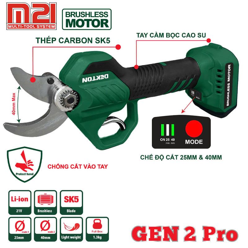 Kéo Cắt Cành Dekton M21-MCC40XPRO Motor Brushless 40mm An Toàn