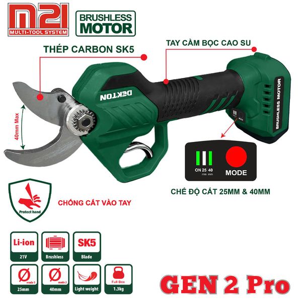 Kéo Cắt Cành Dekton M21-MCC40XPRO Motor Brushless 40mm An Toàn