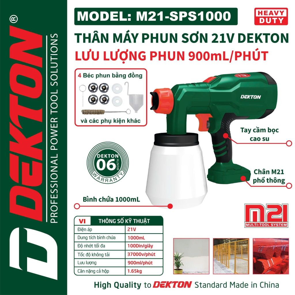Súng Phun Sơn Dekton M21-SPS1000 21V Kèm 5 Bép Xịt Đồng