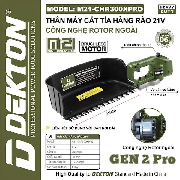 Máy Cắt Hàng Rào Dekton M21-CHR300XPRO 21V Motor Brushless