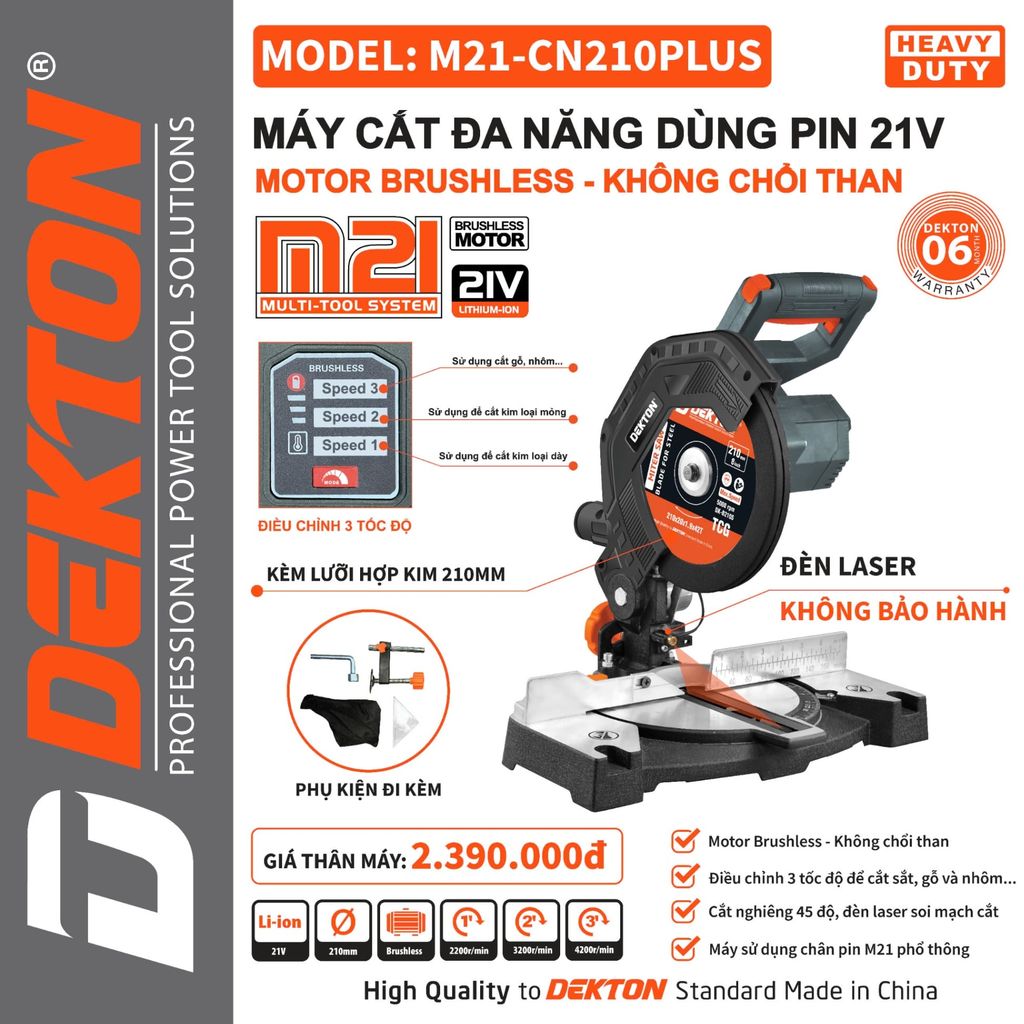 Máy Cắt Kim Loại Dekton M21-CN210PLUS 21V Motor Brushless 45°