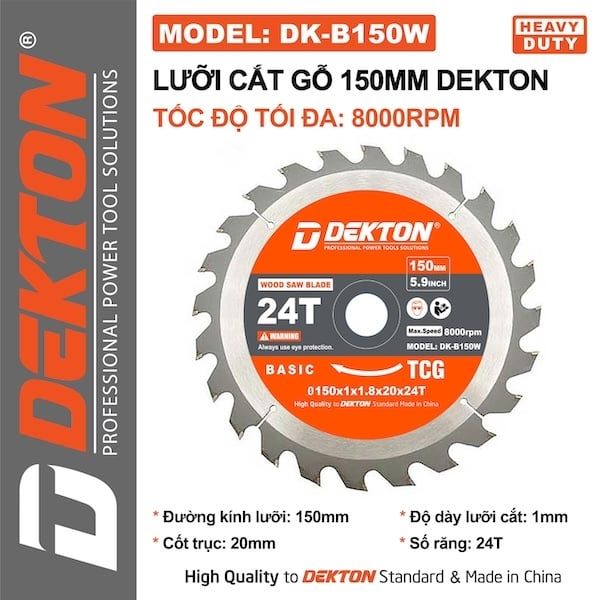 Lưỡi Cắt Gỗ Dekton DK-B150W 150mm 24 Răng 8000RPM