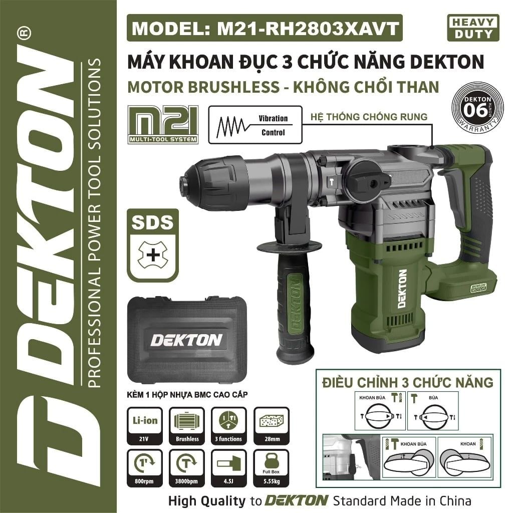Máy Khoan Đục 3 Chức Năng Dekton M21-RH2803XAVT Motor Brushless