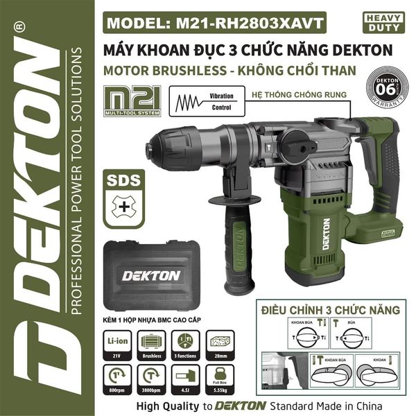 Máy Khoan Đục 3 Chức Năng Dekton M21-RH2803XAVT Motor Brushless