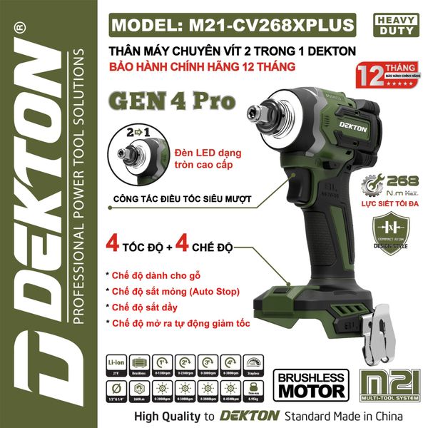 Thân Chuyên Vít 2 Trong 1 Dekton M21-CV268XPLUS Motor Brushless