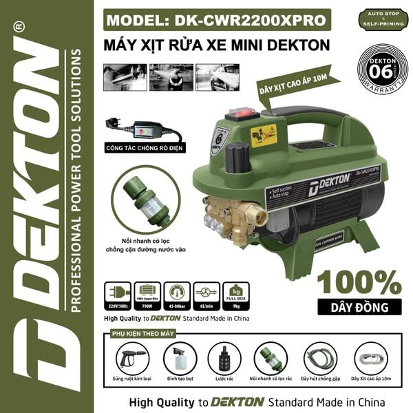 Máy Rửa Xe Dekton DK-CWR2200XPRO 790W 80 Bar Có Chỉnh Áp