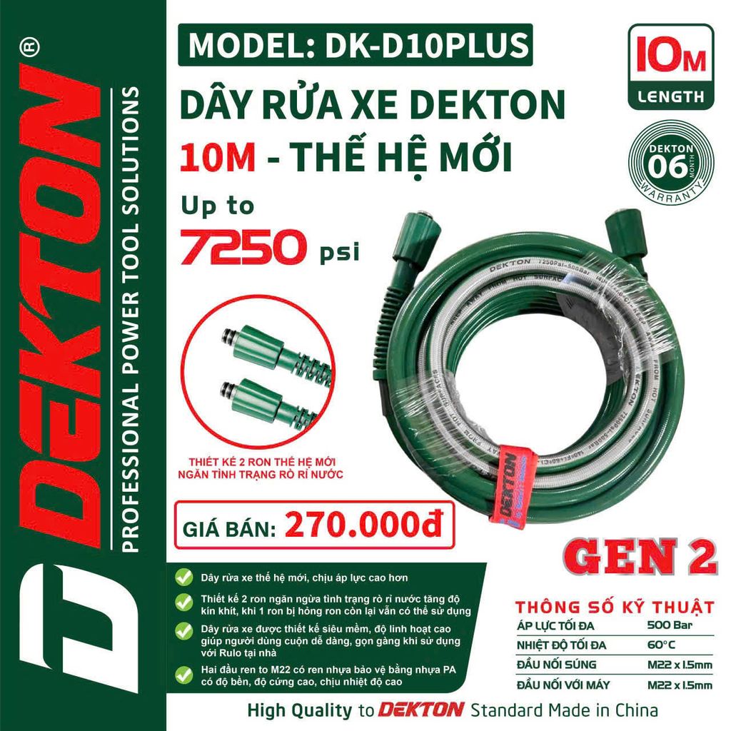 Dây Rửa Xe Mini Dekton DK-D10PLUS 10m Xanh Xám Bảo Hành 6 Tháng