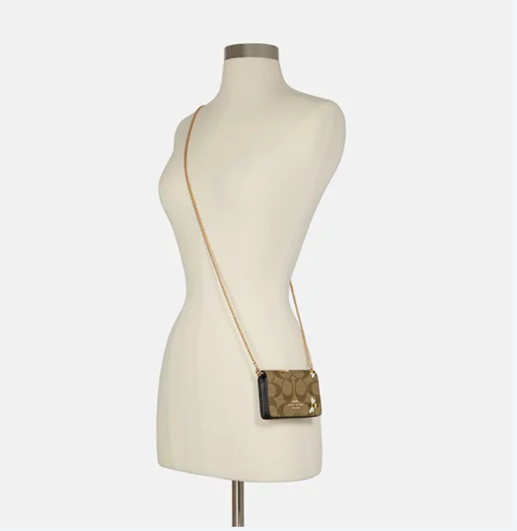  Túi Nữ Coach Mini Wallet On A Chain In Signature Canvas With Bee Print Màu Gold Khaki 