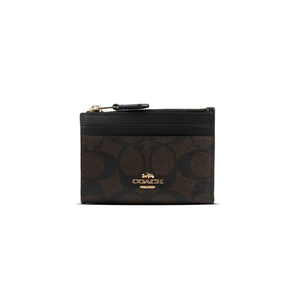  Ví Đựng Thẻ Card Holder Coach Mini Skinny ID Case in Signature Canvas Màu Nâu 
