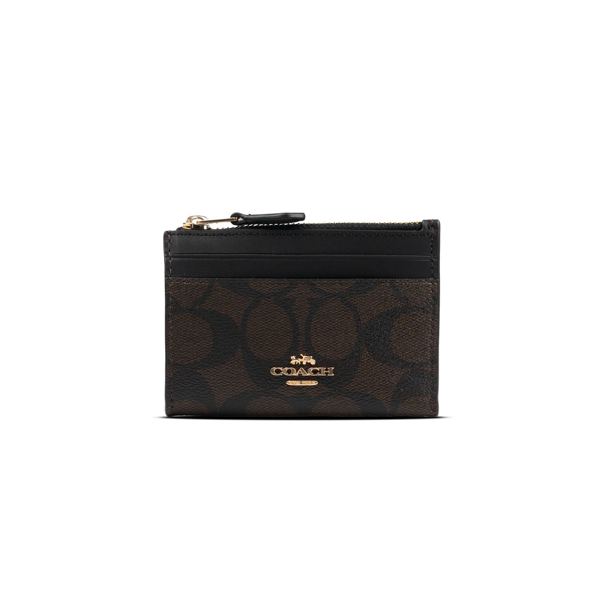  Ví Đựng Thẻ Card Holder Coach Mini Skinny ID Case in Signature Canvas Màu Nâu 