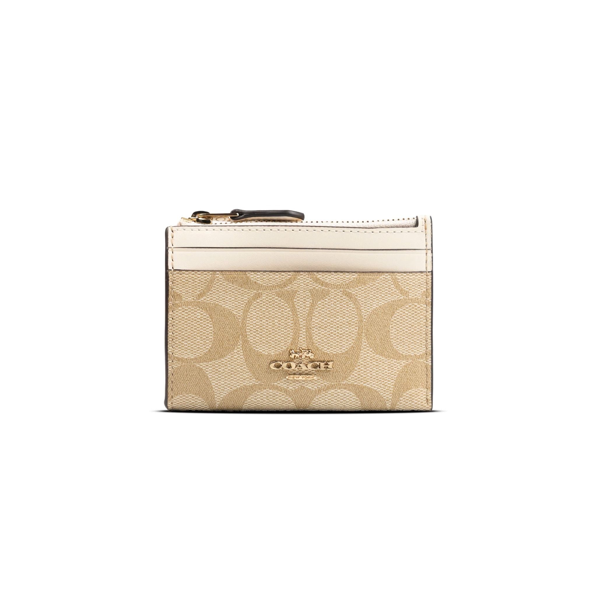  Ví Đựng Thẻ Card Holder Coach Mini Skinny ID Case in Signature Canvas Màu Be 