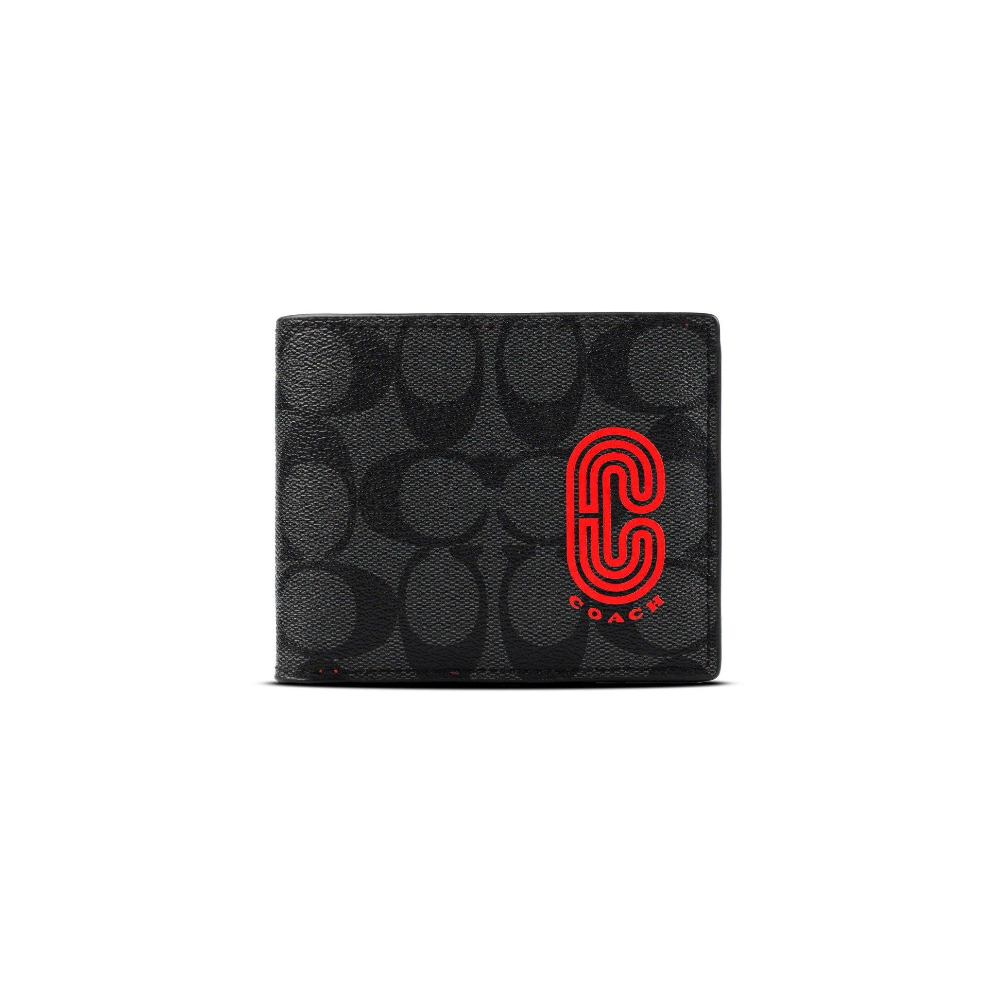  Ví Coach Nam In Signature Canvas Màu Đen Họa Tiết C Đỏ 
