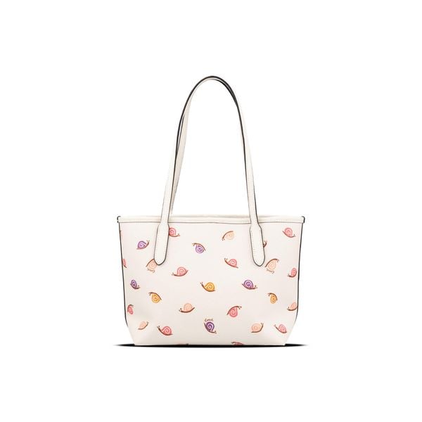  Túi Coach Small City Tote With Snail Print In Silver/Chalk Multi Trắng Họa Tiết Ốc Sên 