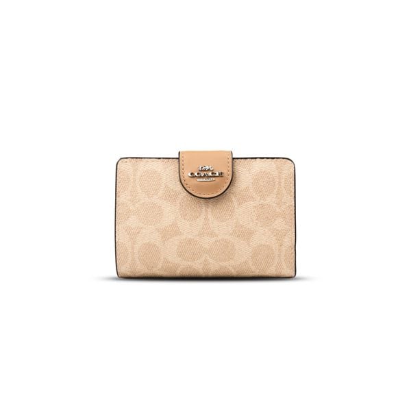  Ví Coach Medium Corner Zip Wallet In Signature Canvas Màu Nude Nắp Nâu Nhạt 