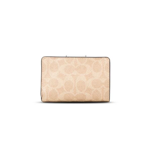  Ví Coach Medium Corner Zip Wallet In Signature Canvas Màu Nude Nắp Trắng 