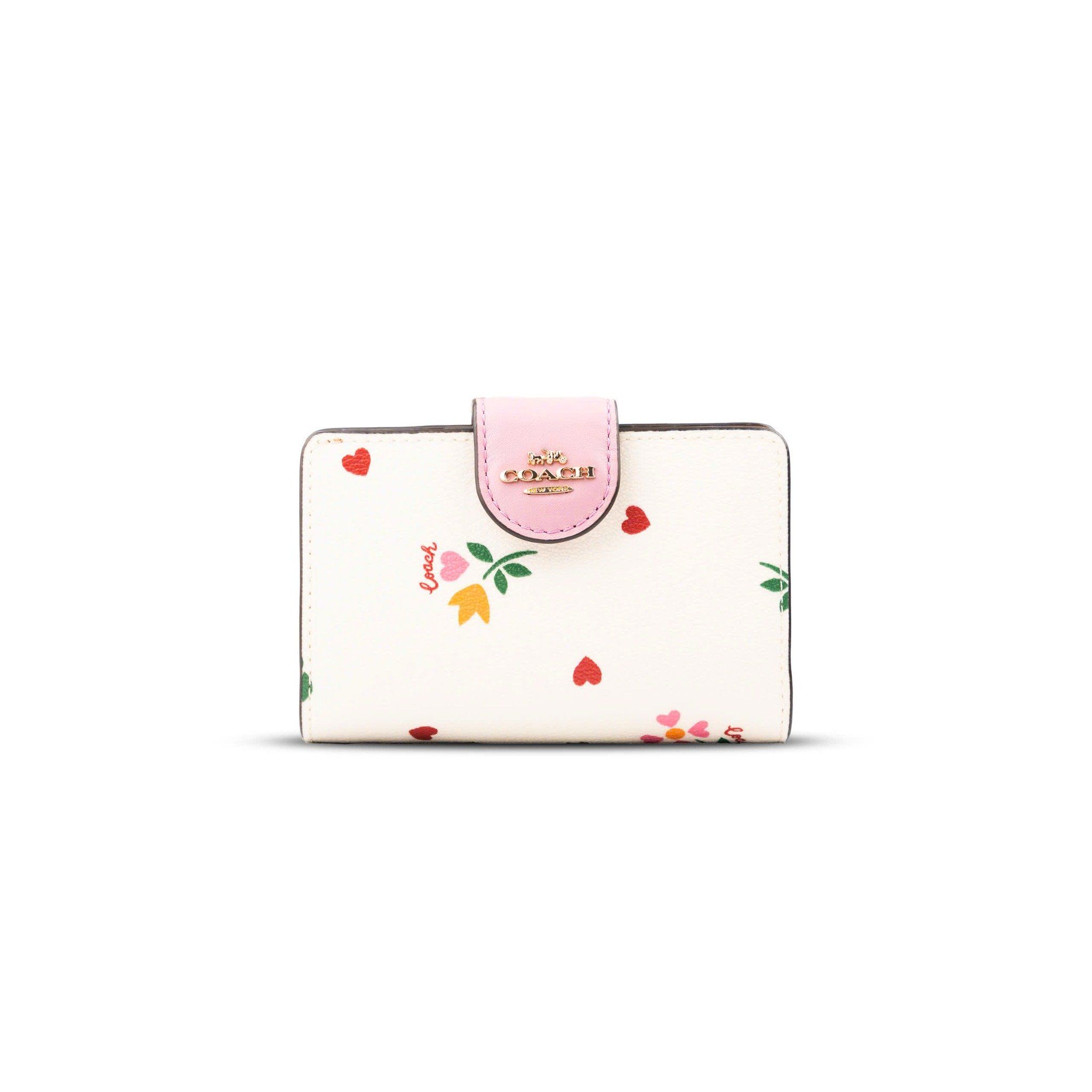  Ví Coach Medium Corner Zip Wallet With Heart Petal Print Trắng 