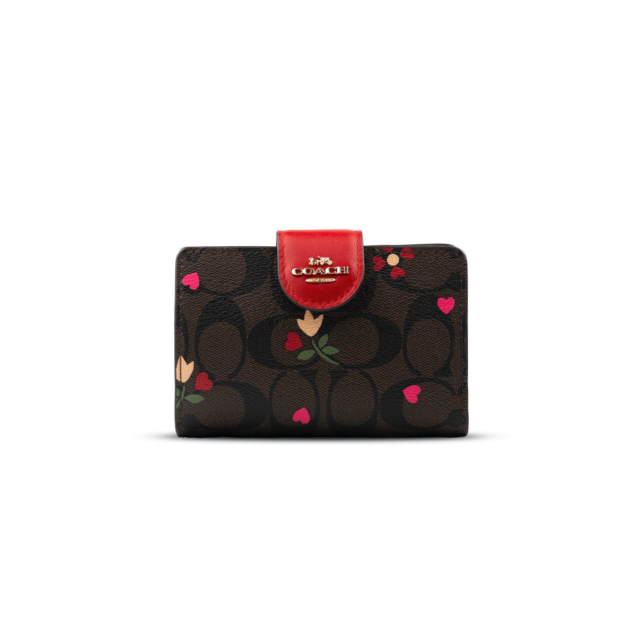  Ví Coach Medium Corner Zip Wallet In Signature Canvas With Heart Petal Print 