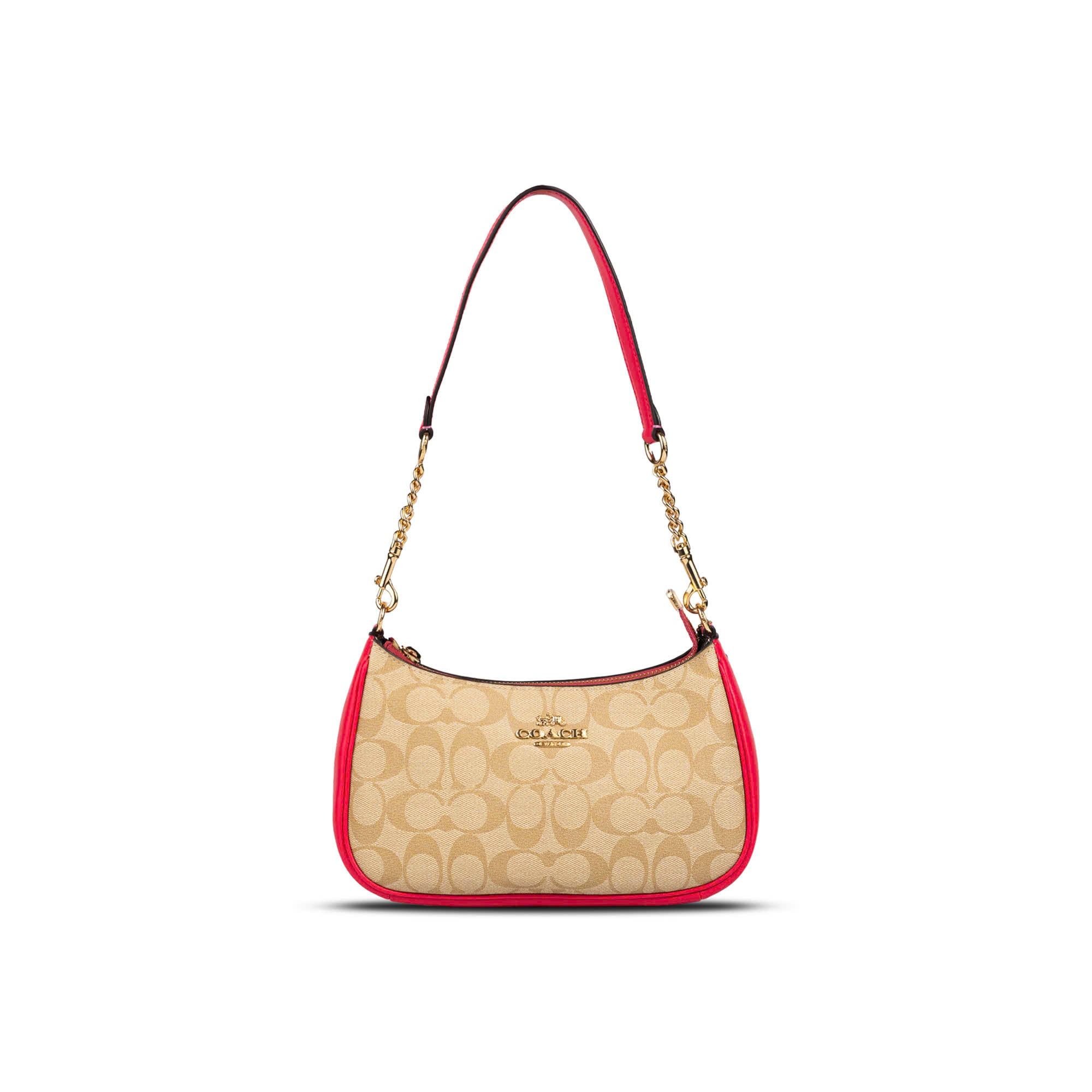  Túi Coach Teri in Signature Canvas Monogram Màu Nâu Viền Hồng 