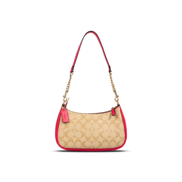  Túi Coach Teri in Signature Canvas Monogram Màu Nâu Viền Hồng 