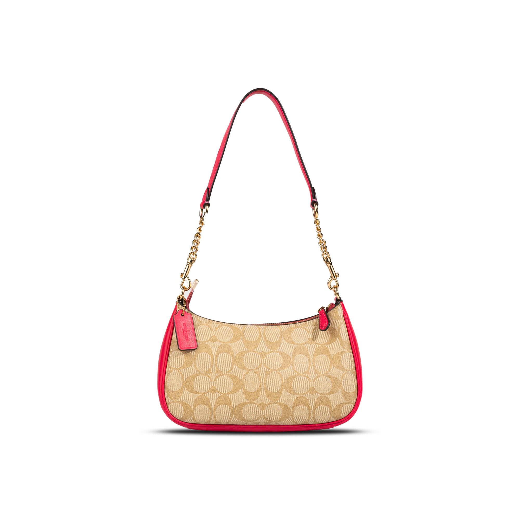  Túi Coach Teri in Signature Canvas Monogram Màu Nâu Viền Hồng 