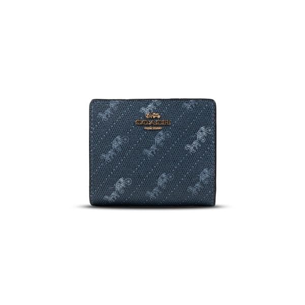  Ví gập vuông Coach Snap Wallet Leather With Horse Carriage Màu Xanh 