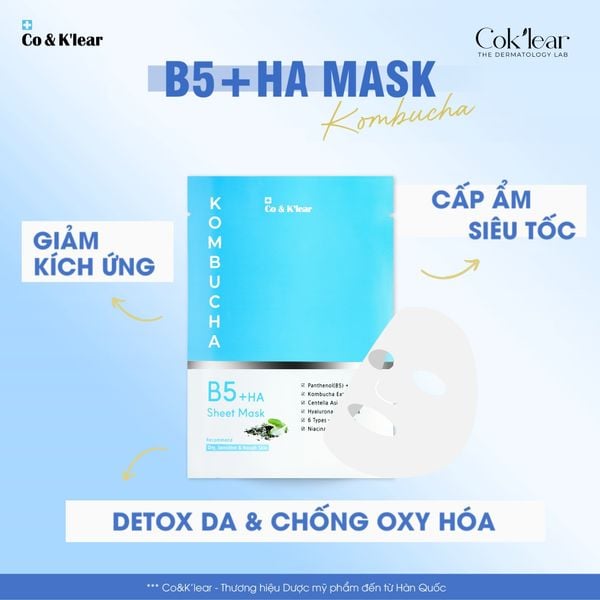  Mặt nạ CoK’lear Kombucha B5 HA Phục hồi & Cấp ẩm sâu 