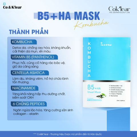  Mặt nạ Cok’lear Kombucha B5 HA Phục hồi & Cấp ẩm sâu 