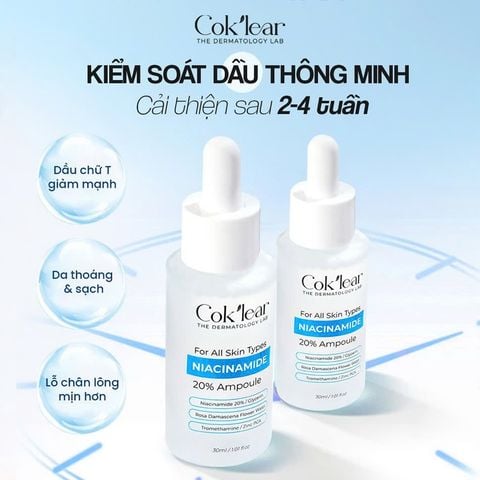  Tinh chất Niacinamide 20% Cok’lear dưỡng sáng mờ thâm hỗ trợ kiểm soát dầu nhờn và giảm mụn 