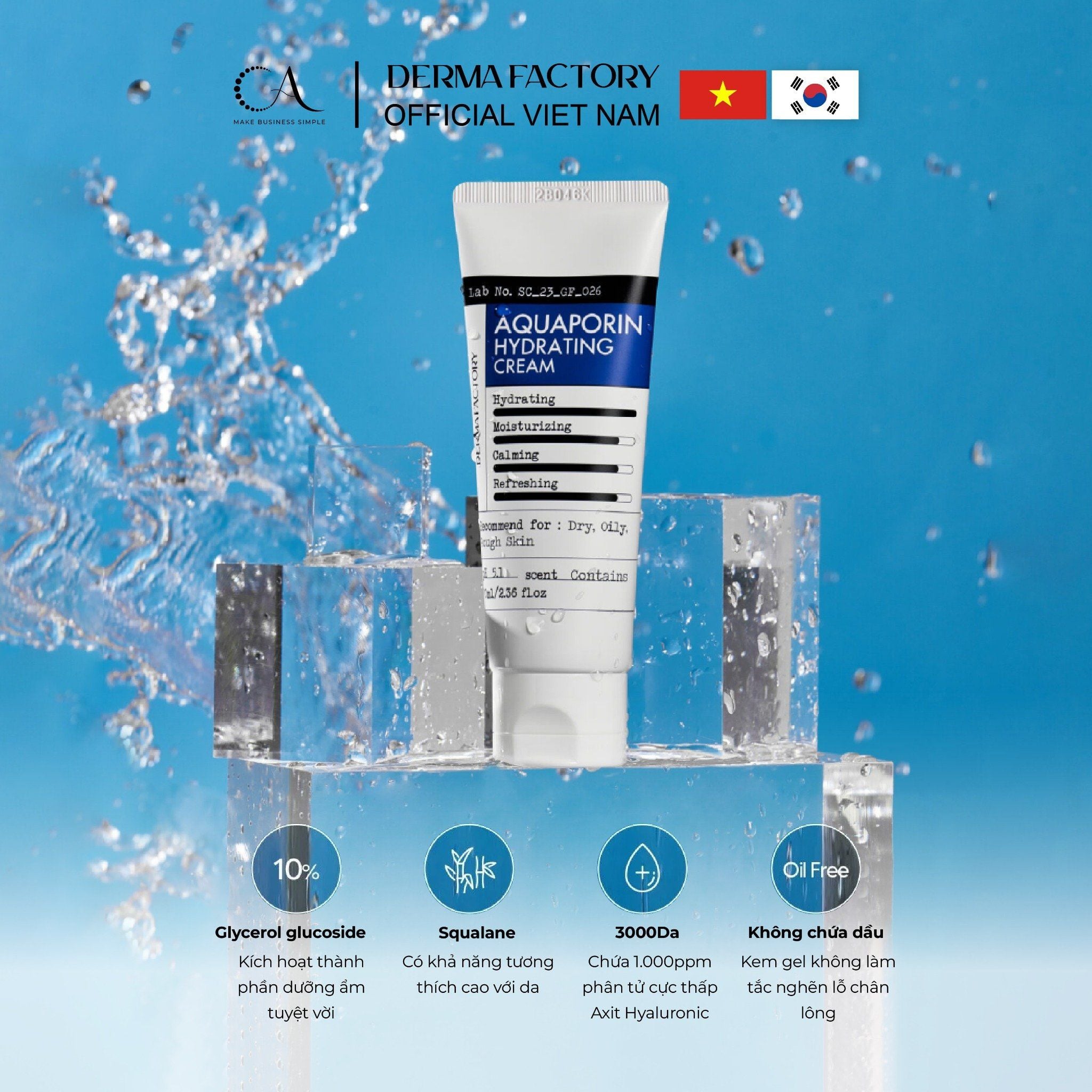  Derma Factory Aquaporin Hydrating Cream - Kem dưỡng cấp ẩm và phục hồi hàng rào da 