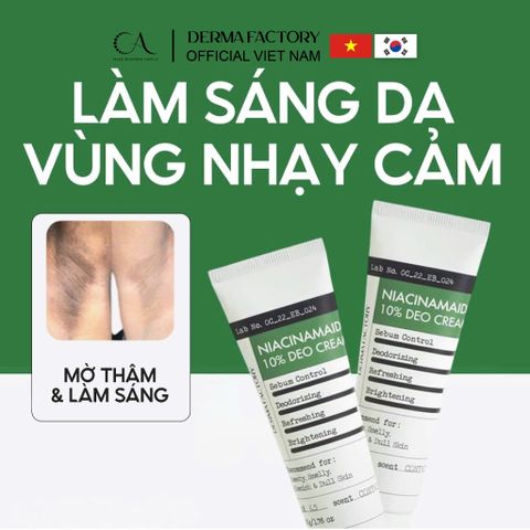  Derma Factory Niacinamide 10% Deo Cream - Kem dưỡng sáng và khử mùi vùng da nhạy cảm, thuần chay 30ml 