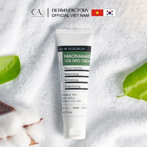  Derma Factory Niacinamide 10% Deo Cream - Kem dưỡng sáng và khử mùi vùng da nhạy cảm, thuần chay 30ml 