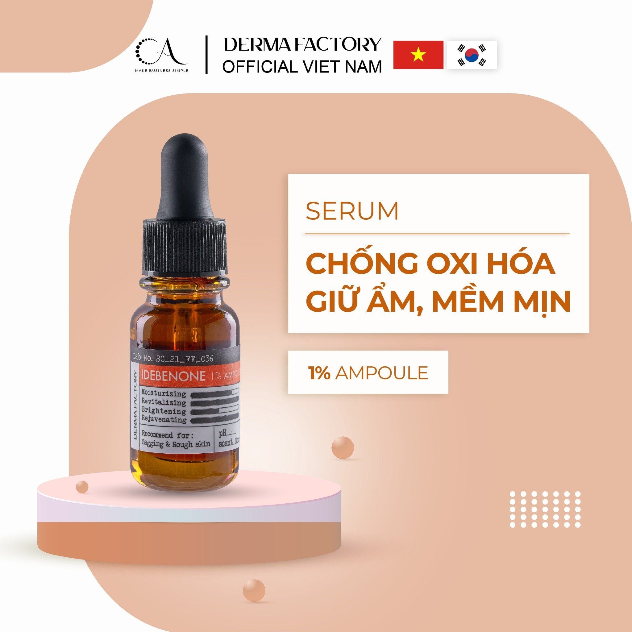  Derma Factory Idebenone 1% Ampoule – Tinh chất chống oxy hóa và cải thiện độ đàn hồi da 30ml 