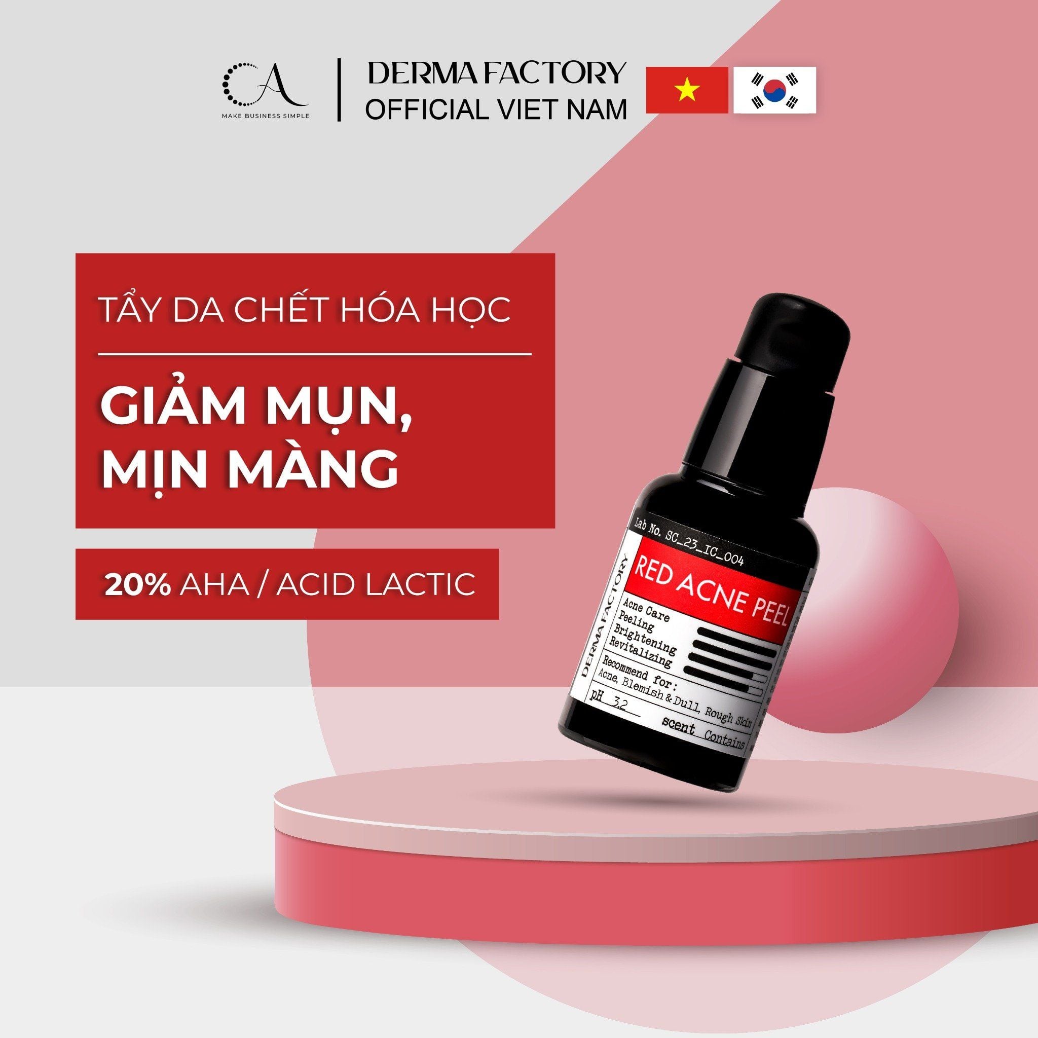  Derma Factory Red Acne Peel - Tẩy da chết hóa học dịu nhẹ, làm sạch sâu và hỗ trợ trị mụn 30ml 