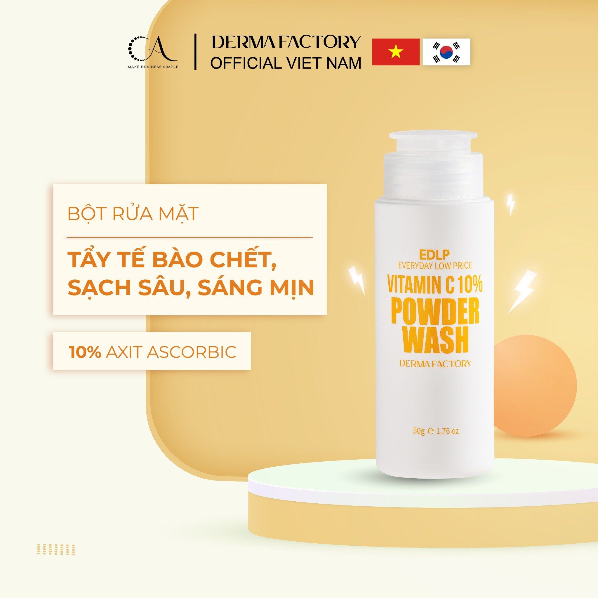  Derma Factory EDLP Vitamin C 10% Powder Wash - Bột rửa mặt Vitamin C làm sáng da, sạch sâu 60g 