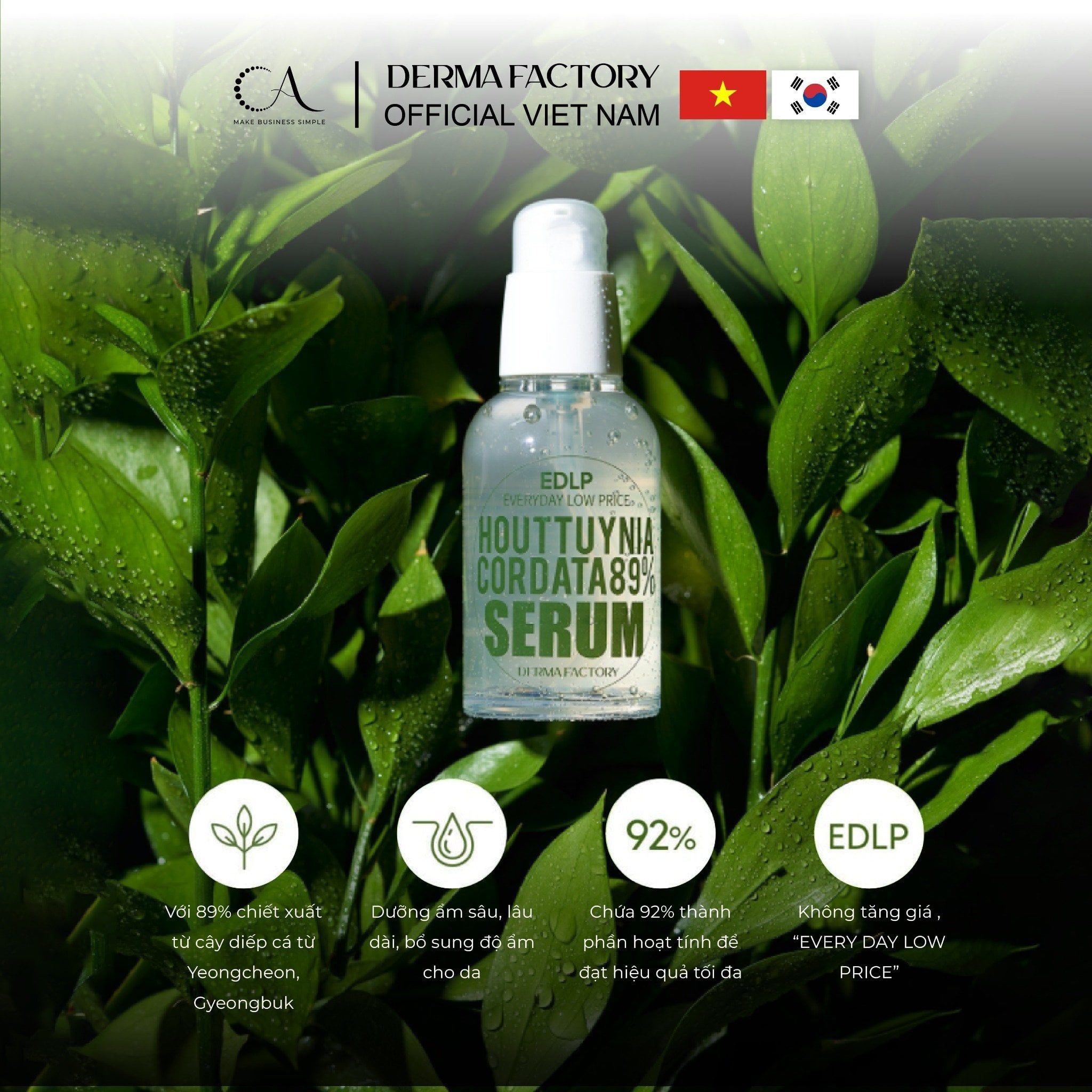  Derma Factory EDLP Houttuynia Cordata 89% Serum – Serum rau diếp cá làm, cấp ẩm và cân bằng 30ml 