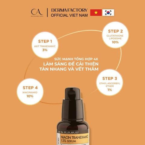  Derma Factory Niacin Tranexamic 13% Serum - Tinh chất làm sáng và cải thiện sắc tố da 