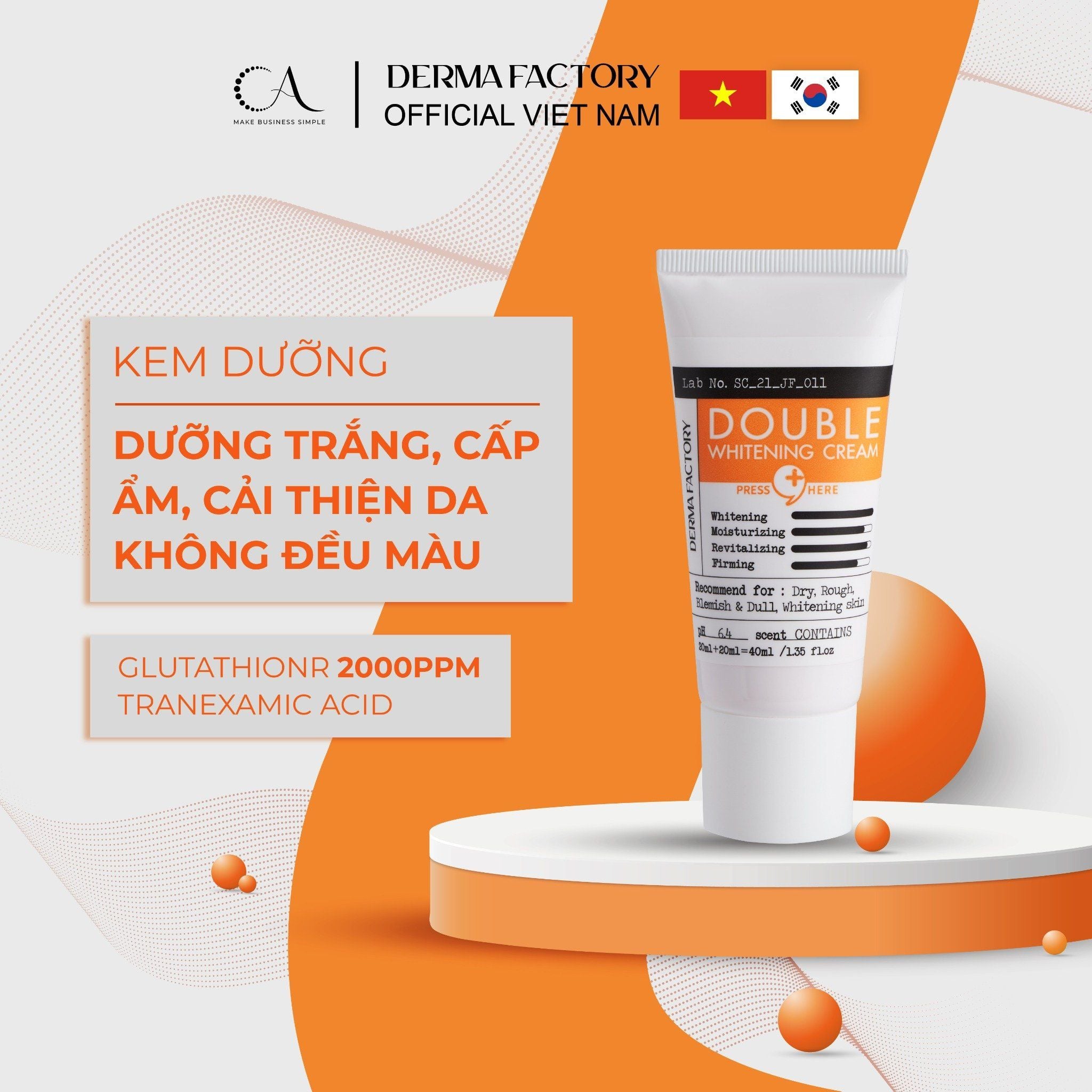  Derma Factory Double Whitening Cream - Kem dưỡng sáng và đều màu da 