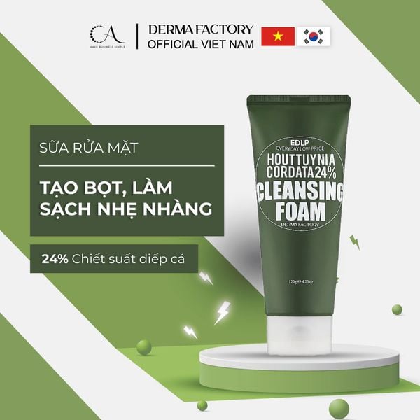  Derma Factory EDLP Houttuynia Cordata 24% bọt làm sạchchứa tinh chất rau diếp cá làm dịu và thanh lọc da 120ml 