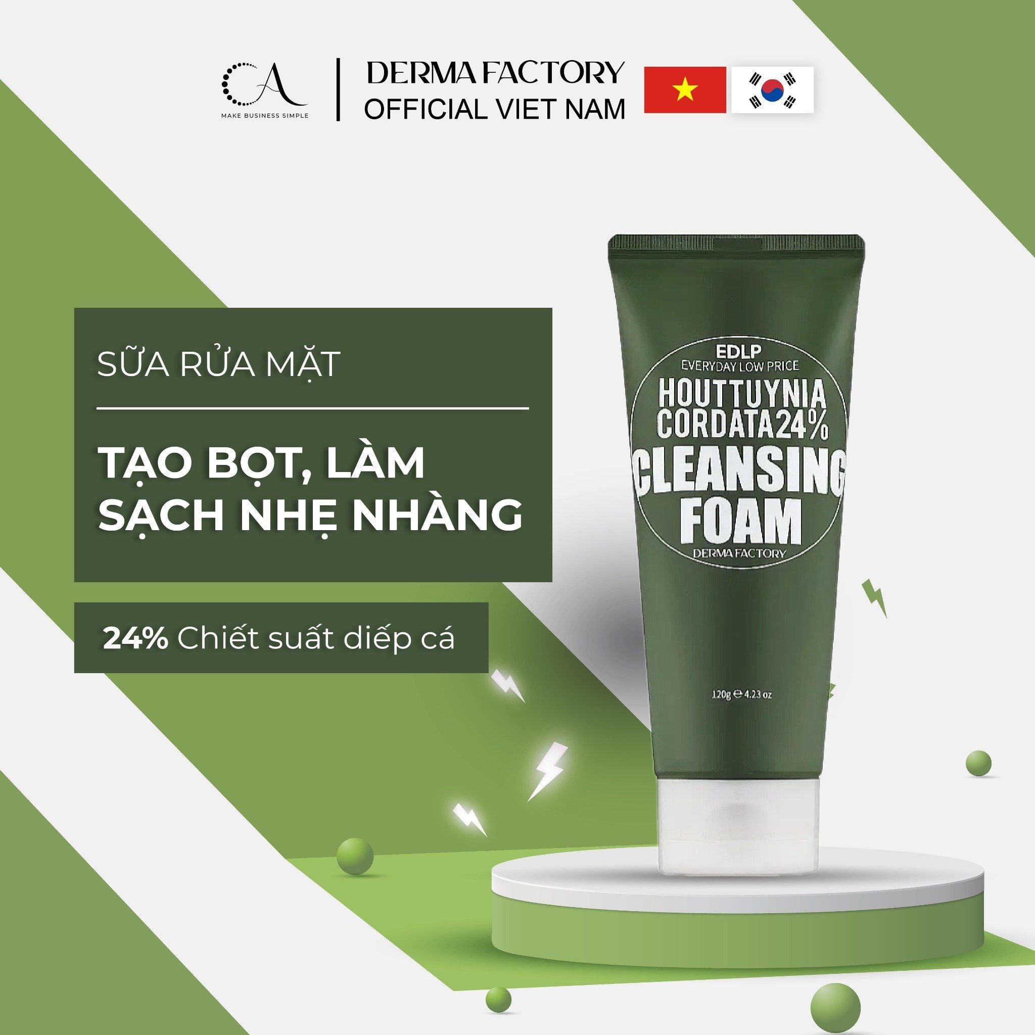  Derma Factory EDLP Houttuynia Cordata 24% bọt làm sạchchứa tinh chất rau diếp cá làm dịu và thanh lọc da 120ml 