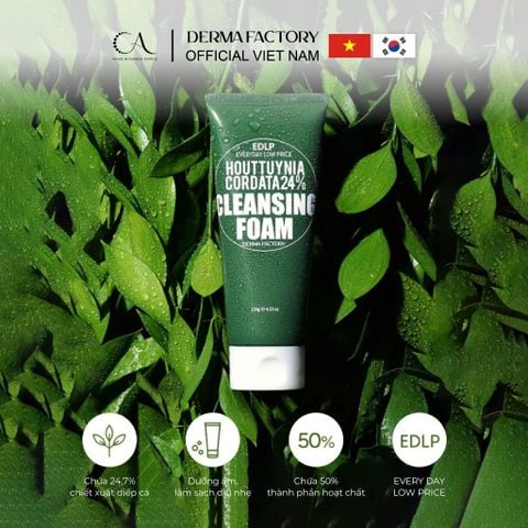  Derma Factory EDLP Houttuynia Cordata 24% bọt làm sạchchứa tinh chất rau diếp cá làm dịu và thanh lọc da 120ml 