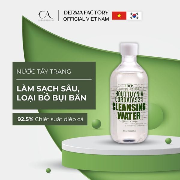  Derma Factory EDLP Houttuynia Cordata 92% Cleansing Water 300ml - Nước tẩy trang rau diếp cá 92% làm sạch sâu & làm dịu da nhạy cảm 