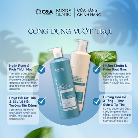  MIXRS GLARIC Cặp Dầu Gội & Dầu Xả Ngăn Rụng, Kích Thích Mọc Tóc Tinh Chất Trứng Cá Hồi - Keratin (500ml - 800ml) 
