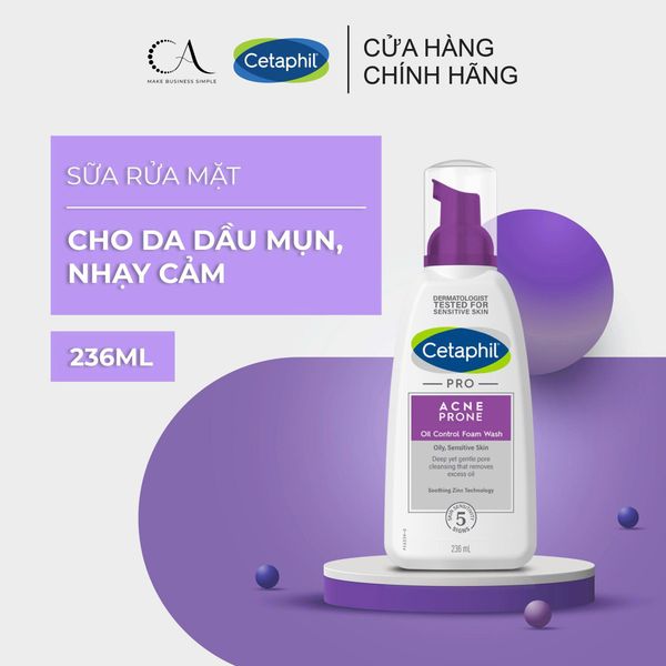 Sữa rửa mặt cho da dầu mụn nhạy cảm Cetaphil Pro Acne Prone Oil Control Foam Wash 236ml 