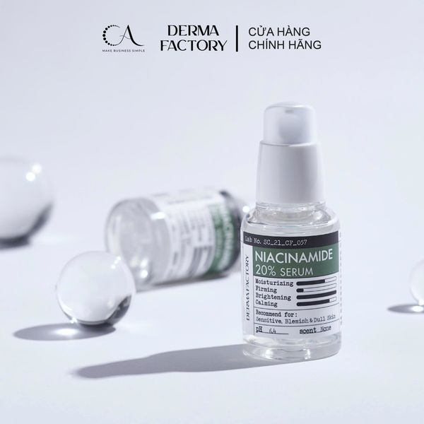  [Độc quyền TDK] Combo 2 chai tinh chất dưỡng trắng da, cấp ẩm, ngừa thâm mụn Derma Factory Niacinamide 20% Serum 